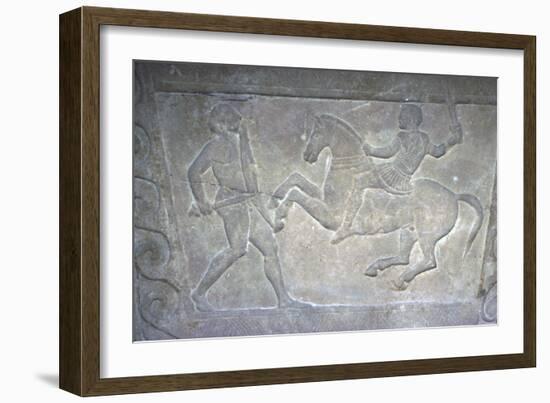 Etruscan Stela Detail, Combat between horseman and foot-soldier, c4th century BC-Unknown-Framed Giclee Print