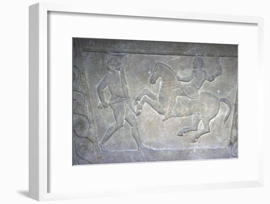 Etruscan Stela Detail, Combat between horseman and foot-soldier, c4th century BC-Unknown-Framed Giclee Print