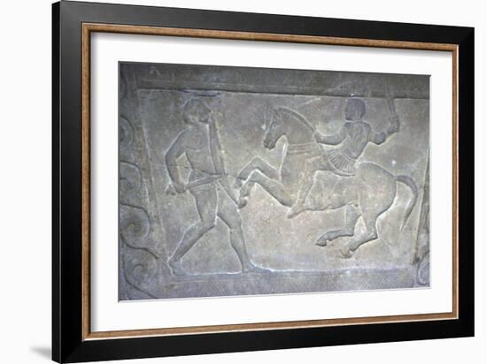 Etruscan Stela Detail, Combat between horseman and foot-soldier, c4th century BC-Unknown-Framed Giclee Print