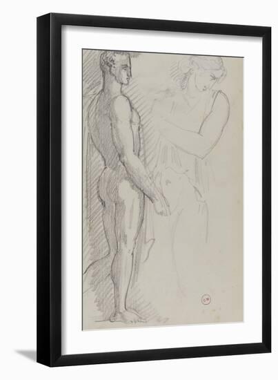 Etude d'homme de profil debout sur le pied droit d'après l'antique, étude de femme demi-nue bras-Gustave Moreau-Framed Giclee Print