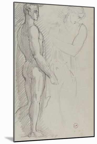 Etude d'homme de profil debout sur le pied droit d'après l'antique, étude de femme demi-nue bras-Gustave Moreau-Mounted Giclee Print