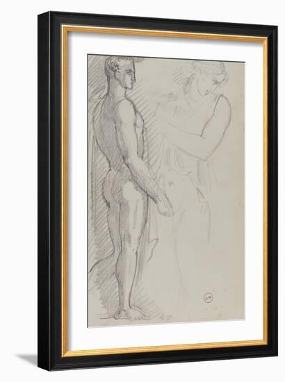 Etude d'homme de profil debout sur le pied droit d'après l'antique, étude de femme demi-nue bras-Gustave Moreau-Framed Giclee Print