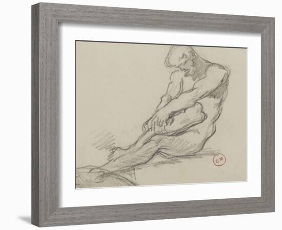Etude d'homme nu assis se tenant des deux mains la jambe droite-Gustave Moreau-Framed Giclee Print