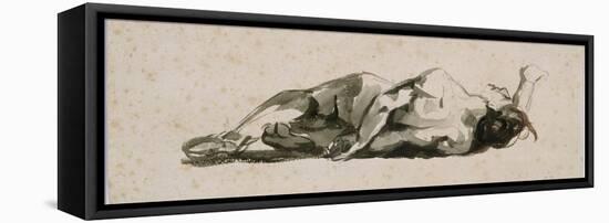 Etude d'homme nu couché et vu de dos ; première pensée pour un damné de la " Barque de Dante"-Eugene Delacroix-Framed Premier Image Canvas