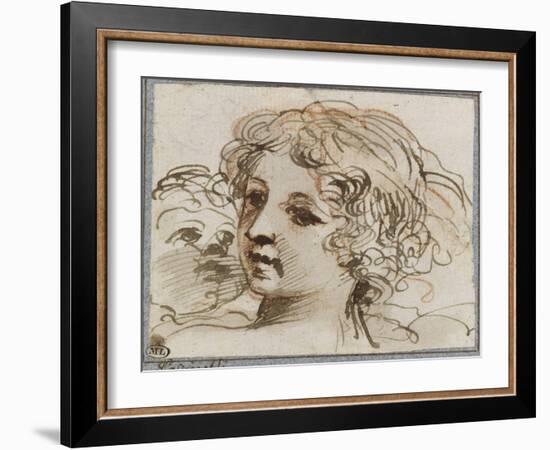 Etude de deux têtes de jeunes femmes ; Saint Jean-Baptiste, assis, de profil, tenant une coupe ;-Guerchin Le-Framed Giclee Print