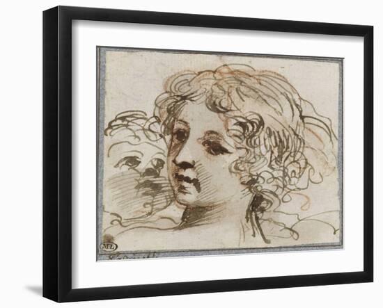 Etude de deux têtes de jeunes femmes ; Saint Jean-Baptiste, assis, de profil, tenant une coupe ;-Guerchin Le-Framed Giclee Print