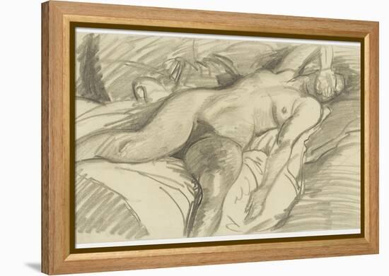 Etude de femme nue, couchée sur un lit cachant le visage de sa main droite-Théophile Alexandre Steinlen-Framed Premier Image Canvas