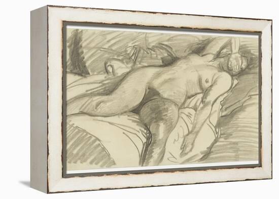 Etude de femme nue, couchée sur un lit cachant le visage de sa main droite-Théophile Alexandre Steinlen-Framed Premier Image Canvas