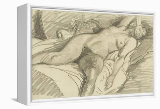 Etude de femme nue, couchée sur un lit cachant le visage de sa main droite-Théophile Alexandre Steinlen-Framed Premier Image Canvas