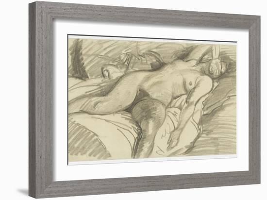 Etude de femme nue, couchée sur un lit cachant le visage de sa main droite-Théophile Alexandre Steinlen-Framed Giclee Print