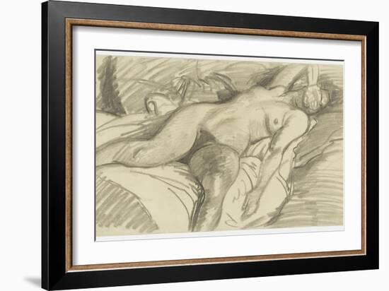 Etude de femme nue, couchée sur un lit cachant le visage de sa main droite-Théophile Alexandre Steinlen-Framed Giclee Print
