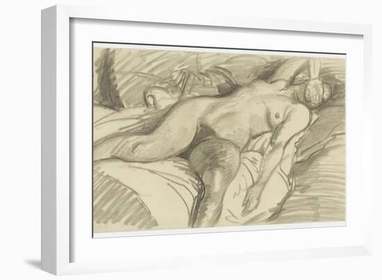 Etude de femme nue, couchée sur un lit cachant le visage de sa main droite-Théophile Alexandre Steinlen-Framed Giclee Print