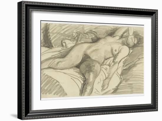 Etude de femme nue, couchée sur un lit cachant le visage de sa main droite-Théophile Alexandre Steinlen-Framed Giclee Print