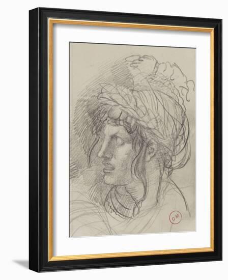 Etude de tête de femme aux longs cheveux  couronnée de lauriers de trois-quarts-Gustave Moreau-Framed Giclee Print