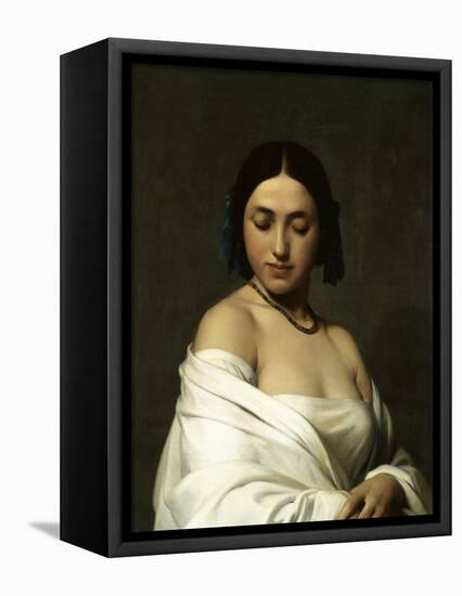 Etude florentine ou jeune fille en buste les yeux baissés-Hippolyte Flandrin-Framed Premier Image Canvas