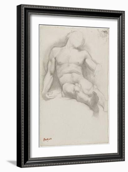 Étude - Homme Nu Couché, 1856-58 (Graphite on Cream Coloured Paper)-Edgar Degas-Framed Giclee Print