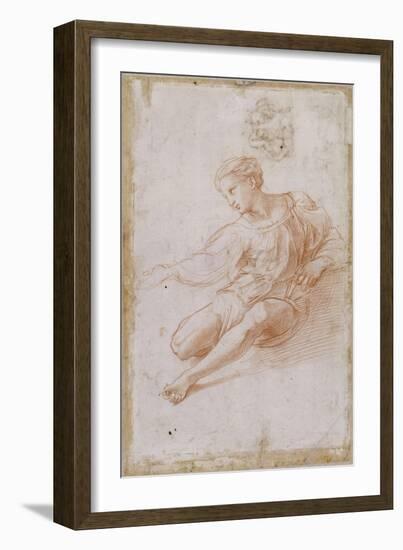 Etude pour la Madone d'Albe. Homme assis vêtu d'une chemise, jambes nues-Raffaello Sanzio-Framed Giclee Print