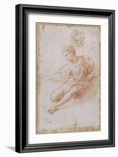 Etude pour la Madone d'Albe. Homme assis vêtu d'une chemise, jambes nues-Raffaello Sanzio-Framed Giclee Print