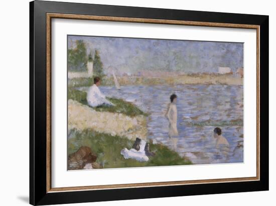 Etude pour "Une Baignade à Asnières", personnage dans l'eau-Georges Seurat-Framed Giclee Print