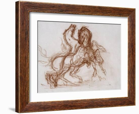 Etudes de deux chevaux mordant pour Diomède-Gustave Moreau-Framed Giclee Print