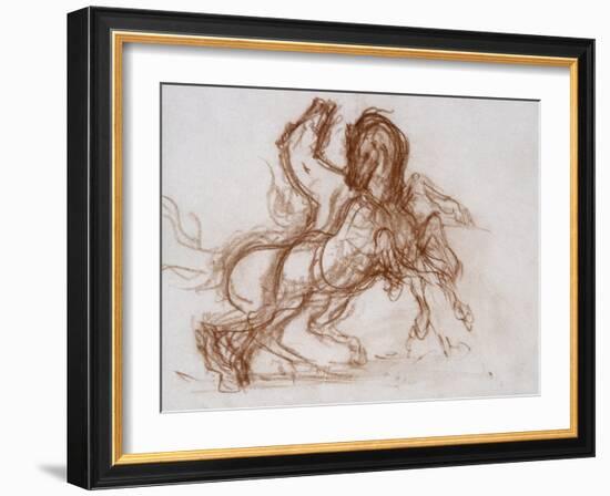 Etudes de deux chevaux mordant pour Diomède-Gustave Moreau-Framed Giclee Print