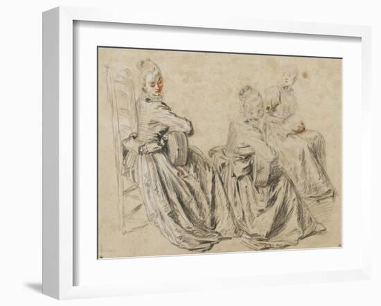 Etudes de femme jouant de la guitare ou tenant une partititon-Jean Antoine Watteau-Framed Giclee Print