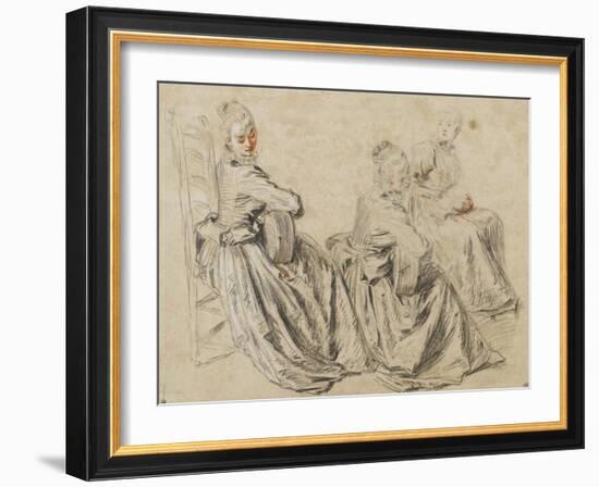 Etudes de femme jouant de la guitare ou tenant une partititon-Jean Antoine Watteau-Framed Giclee Print