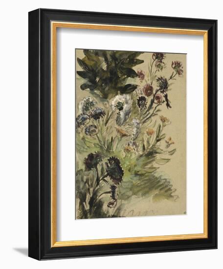 Etudes de fleurs : Soucis, hortensias et reines- marguerites; vers 1840-1850-Eugene Delacroix-Framed Giclee Print