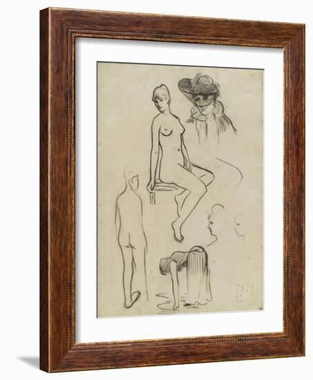 Etudes de nus féminins, d'une femme courbée, d'un buste de femme chapeautée-Paul Gauguin-Framed Giclee Print