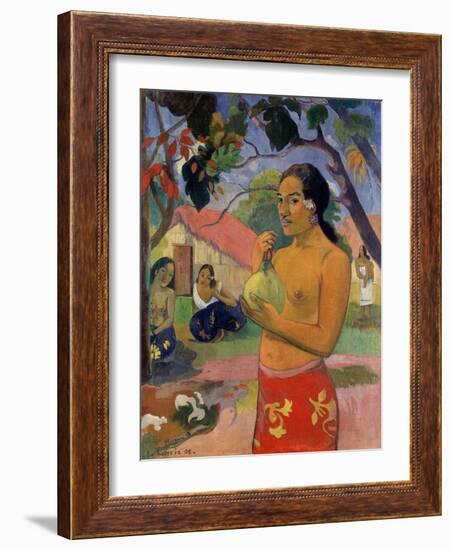 Eu Haere Ia Oe (Woman Holding a Fruit. Where are You Going), 1893-Paul Gauguin-Framed Giclee Print