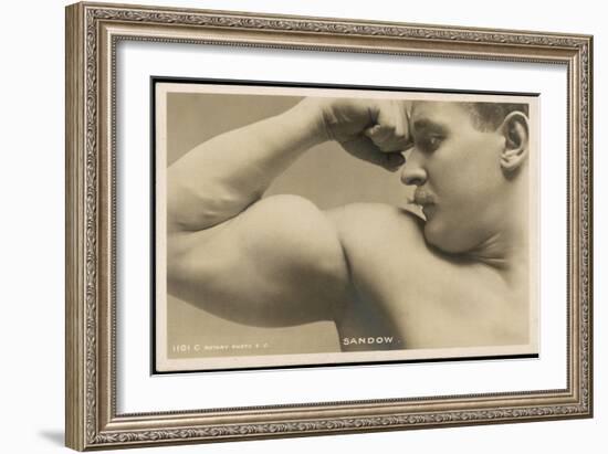 Eugen Sandow American Exponent of Physical Fitness Showing off His Arm Muscles-null-Framed Art Print