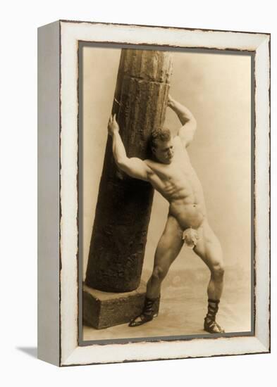 Eugen Sandow Holding a Pillar, in Classical Ancient Greco-Roman Pose, C.1897-null-Framed Premier Image Canvas