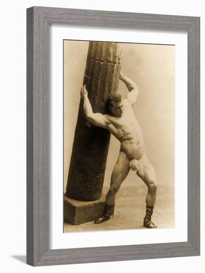 Eugen Sandow Holding a Pillar, in Classical Ancient Greco-Roman Pose, C.1897-null-Framed Photographic Print