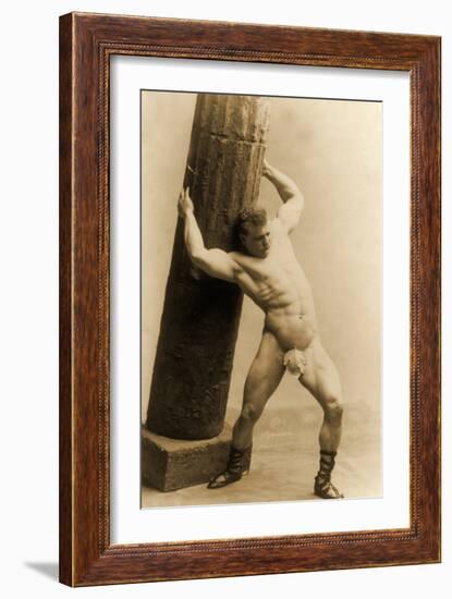 Eugen Sandow Holding a Pillar, in Classical Ancient Greco-Roman Pose, C.1897-null-Framed Photographic Print