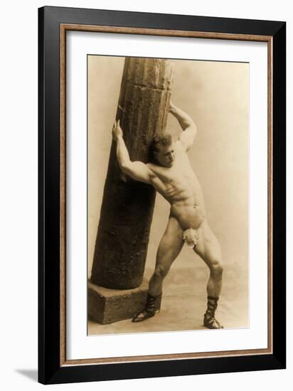 Eugen Sandow Holding a Pillar, in Classical Ancient Greco-Roman Pose, C.1897-null-Framed Photographic Print