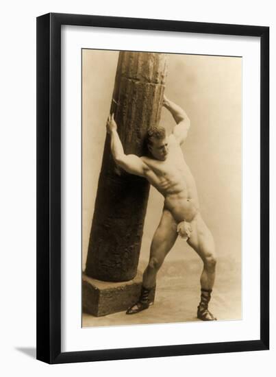 Eugen Sandow Holding a Pillar, in Classical Ancient Greco-Roman Pose, C.1897-null-Framed Photographic Print