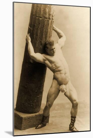 Eugen Sandow Holding a Pillar, in Classical Ancient Greco-Roman Pose, C.1897-null-Mounted Photographic Print