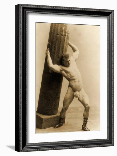 Eugen Sandow Holding a Pillar, in Classical Ancient Greco-Roman Pose, C.1897-null-Framed Photographic Print