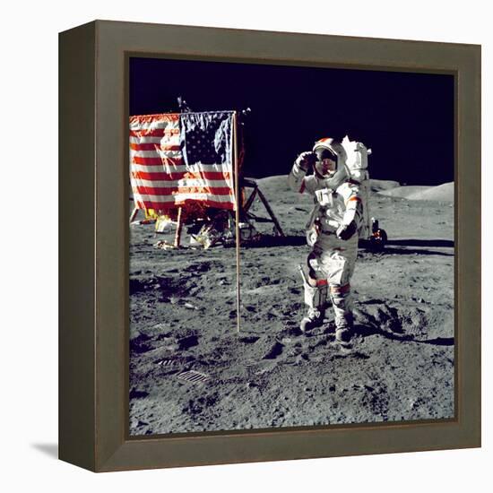 Eugene A. Cernan, Commander, Apollo 17 Salutes the Flag on the Lunar Surface-null-Framed Stretched Canvas