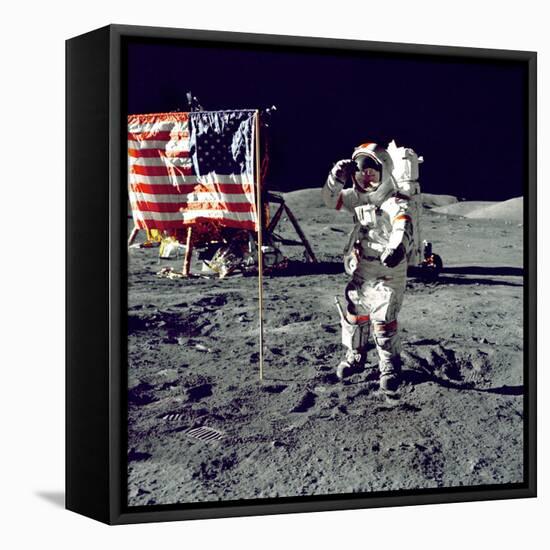 Eugene A. Cernan, Commander, Apollo 17 Salutes the Flag on the Lunar Surface-null-Framed Stretched Canvas