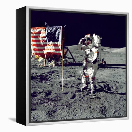 Eugene A. Cernan, Commander, Apollo 17 Salutes the Flag on the Lunar Surface-null-Framed Stretched Canvas