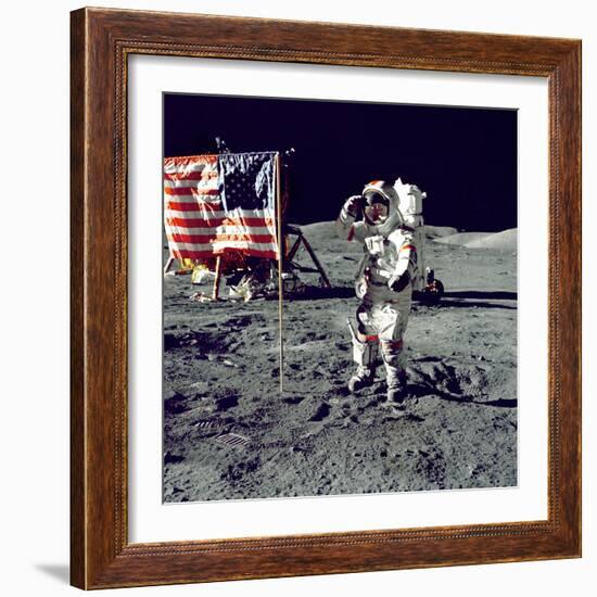 Eugene A. Cernan, Commander, Apollo 17 Salutes the Flag on the Lunar Surface-null-Framed Photo