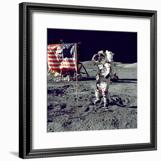 Eugene A. Cernan, Commander, Apollo 17 Salutes the Flag on the Lunar Surface-null-Framed Photo