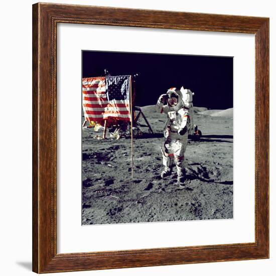 Eugene A. Cernan, Commander, Apollo 17 Salutes the Flag on the Lunar Surface-null-Framed Photo