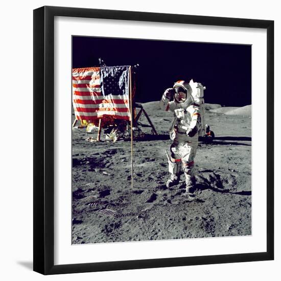 Eugene A. Cernan, Commander, Apollo 17 Salutes the Flag on the Lunar Surface-null-Framed Photo
