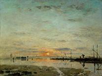 Le Havre, coucher de soleil a mer basse-La Havre, sunset at low tide, 1884 Oil on canvas-Eugene Boudin-Mounted Giclee Print