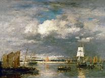 Le Havre, coucher de soleil a mer basse-La Havre, sunset at low tide, 1884 Oil on canvas-Eugene Boudin-Mounted Giclee Print