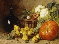 A Still Life with a Wine Flagon, a Basket, Pears, Onions, Cauliflowers, Cabbages, Garlic and a…-Eugene Claude-Premier Image Canvas