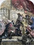 Divorce of Henry Viii and Catherine of Aragon before Cardinal of Wolsey Ca. 1530-Eugene Deveria-Mounted Art Print