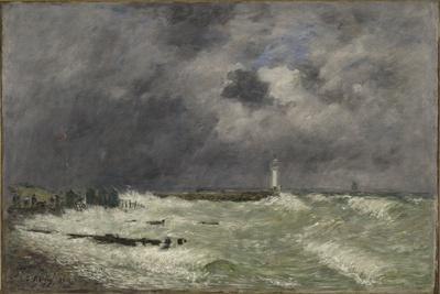 Luis Eugene Boudin 油彩画 海辺の風景（Channel in Brussels
